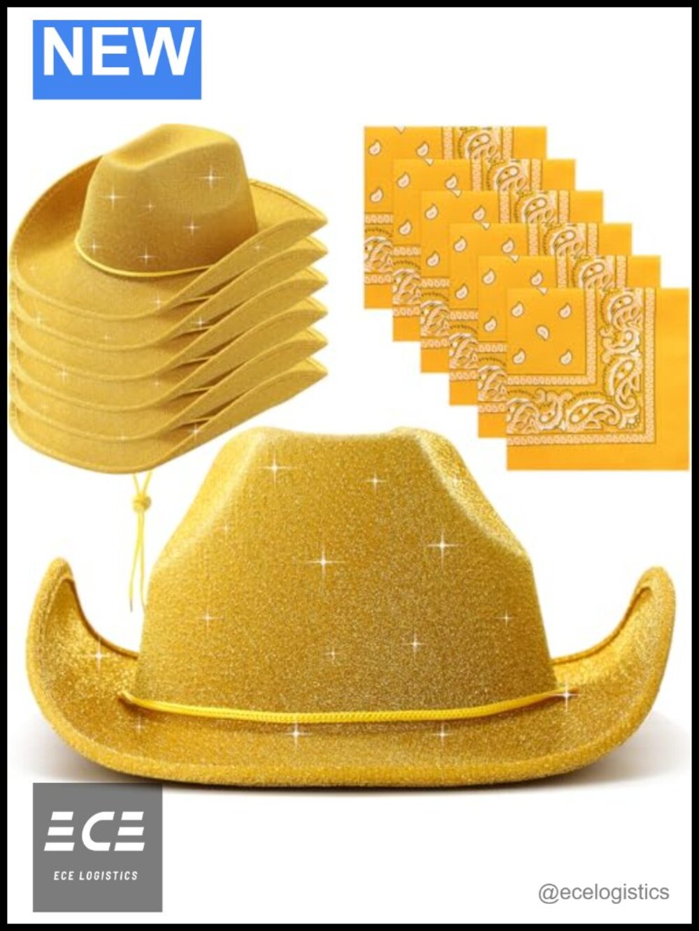 Sparkly Cowboy Hat and Bandana Set 12 Pcs Western Party Costume Accessories